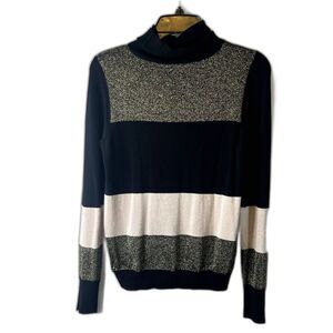Ann Taylor Metallic Striped Turtleneck Sweater Size Small Dressy Preppy